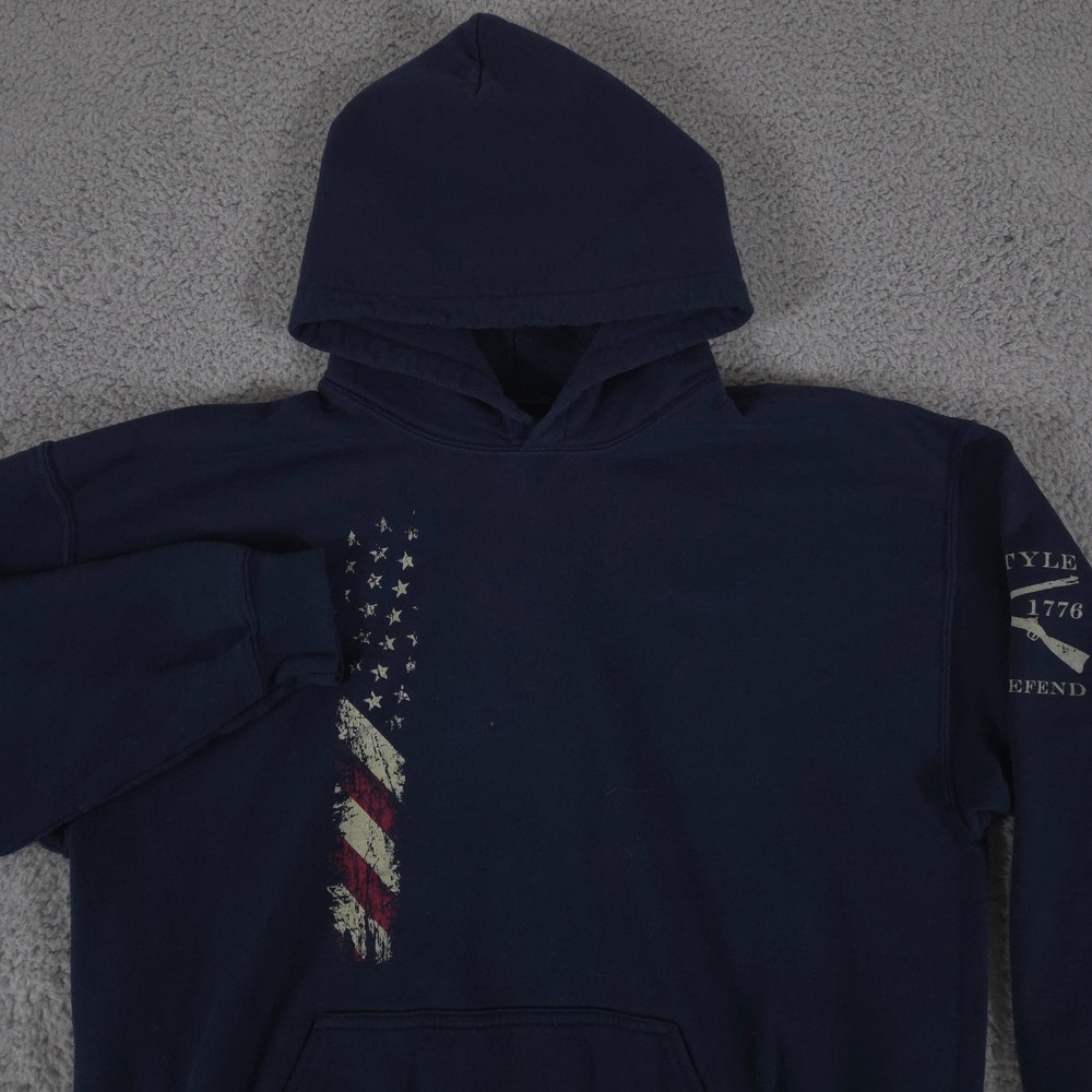 Grunt Style‎ Hoodie Mens Large Navy Sweatshirt American Flag Graphic Fleece